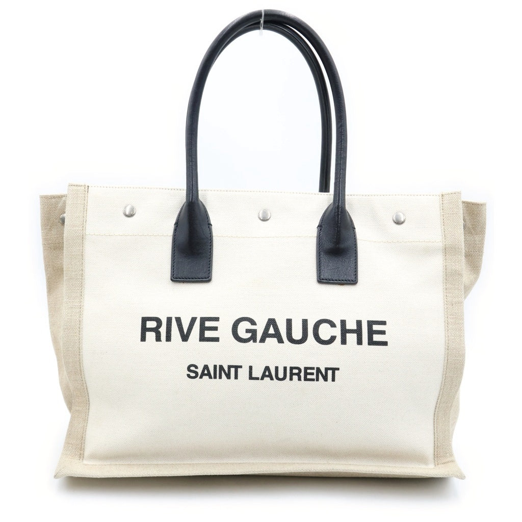 SAINT LAURENT PARIS(サンローランパリ) RIVE GAUCHE リヴゴーシュ ネームデザイン レザーハンドル キャンバス トートバッグ ベージュ 509415