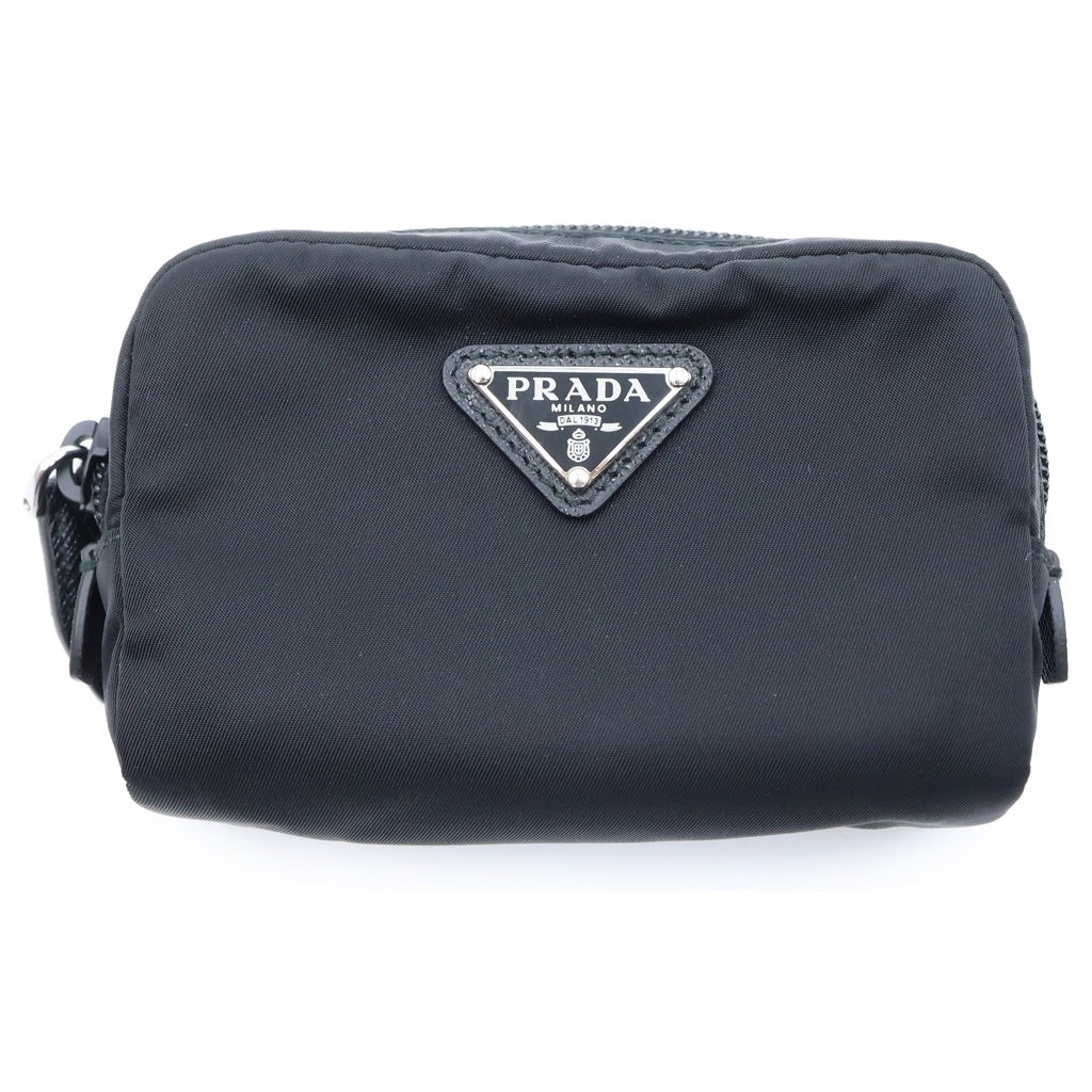 PRADA(プラダ) Re-Nylon リナイロン トライアングルロゴプレート マイクロ ポーチ ブラック 1ND339 レディース
