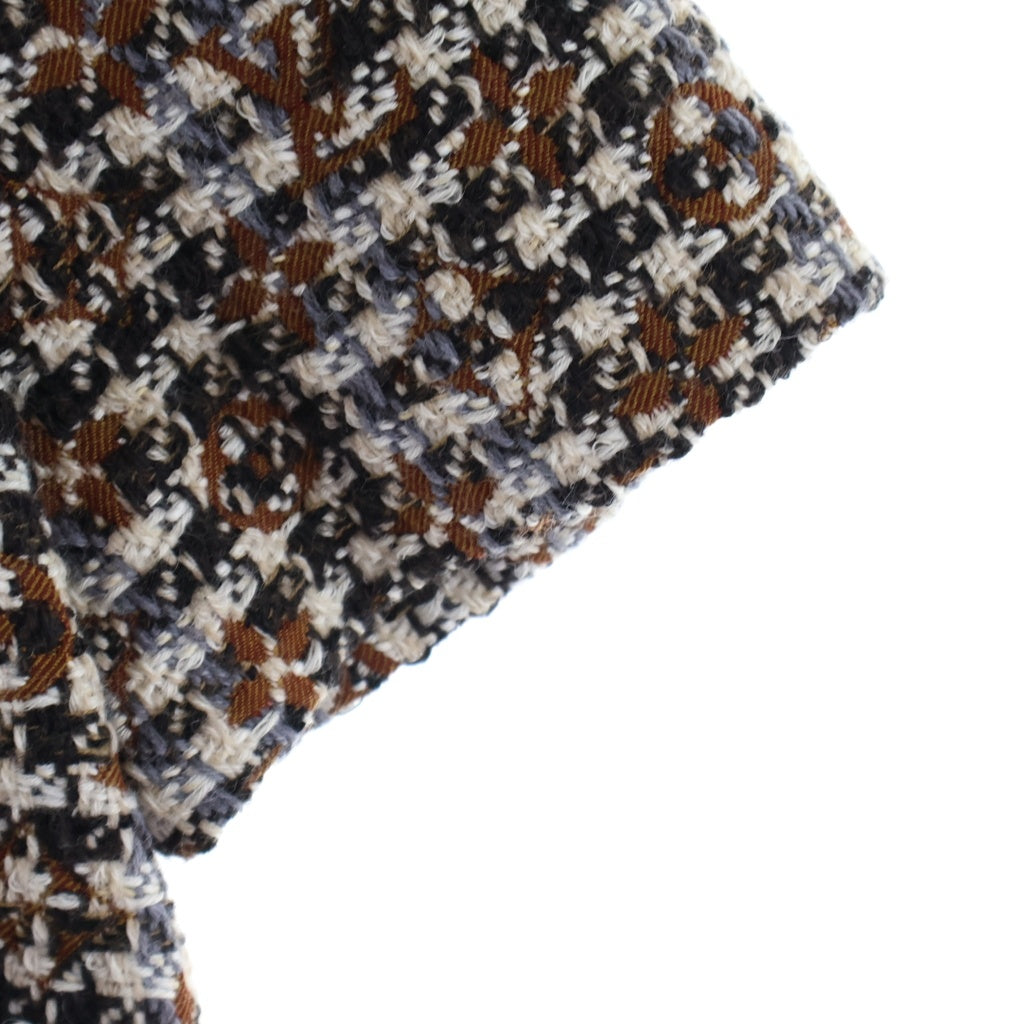 LOUIS VUITTON(ルイヴィトン) 22AW モノグラム総柄 ゴールドボタンベルトデザイン ツイード 半袖ワンピース レディース ブラウン RW222W JM9 FNDR50