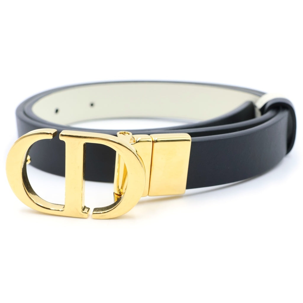 Christian Dior(クリスチャンディオール) CDロゴ バックル レザーベルト ゴールド金具 ブラック/ホワイト レディース