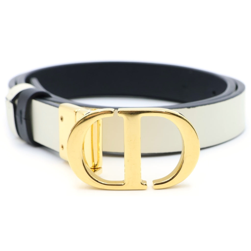 Christian Dior(クリスチャンディオール) CDロゴ バックル レザーベルト ゴールド金具 ブラック/ホワイト レディース