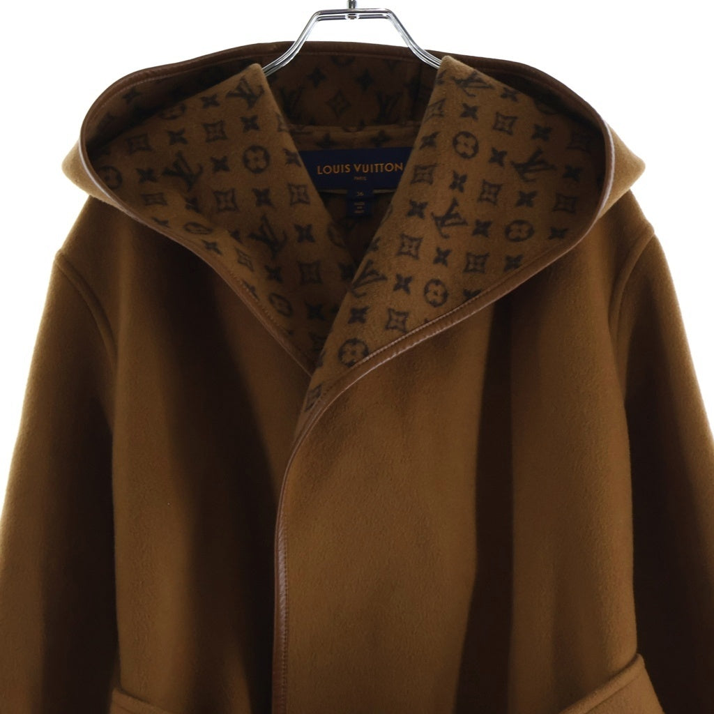LOUIS VUITTON(ルイヴィトン) 裏地モノグラム総柄 ベルトロゴデザイン ウール コート ブラウン レディース RW221W OWE FMCO23