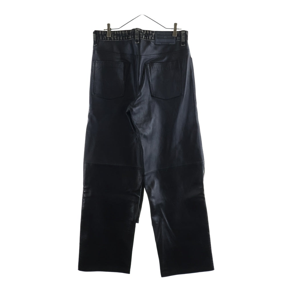 DIESEL(ディーゼル) P-BRETCH バックレザー切替 レイヤード デニム ワイドパンツ ブラック DSE-0123
