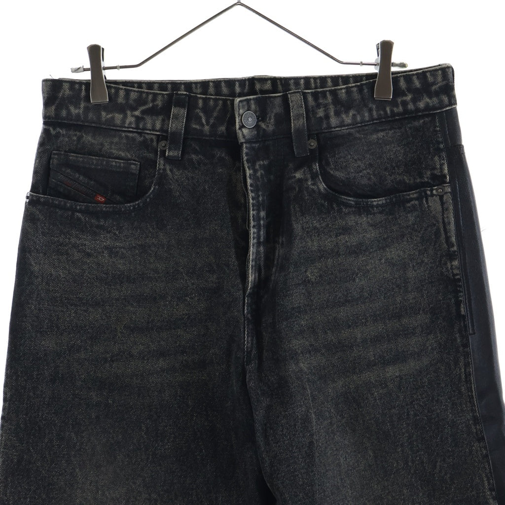 DIESEL(ディーゼル) P-BRETCH バックレザー切替 レイヤード デニム ワイドパンツ ブラック DSE-0123