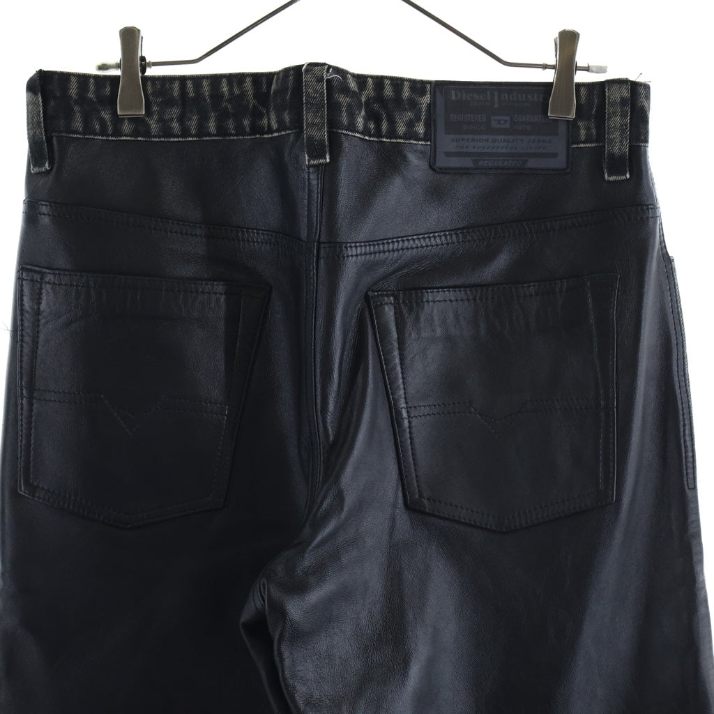 DIESEL(ディーゼル) P-BRETCH バックレザー切替 レイヤード デニム ワイドパンツ ブラック DSE-0123