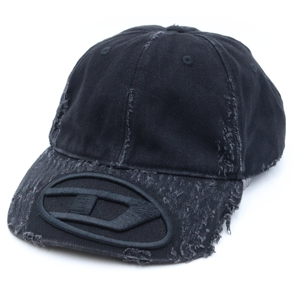 DIESEL(ディーゼル) オーバルDデザイン ダメージ加工 6パネル ベースボールキャップ 帽子 ブラック A17407