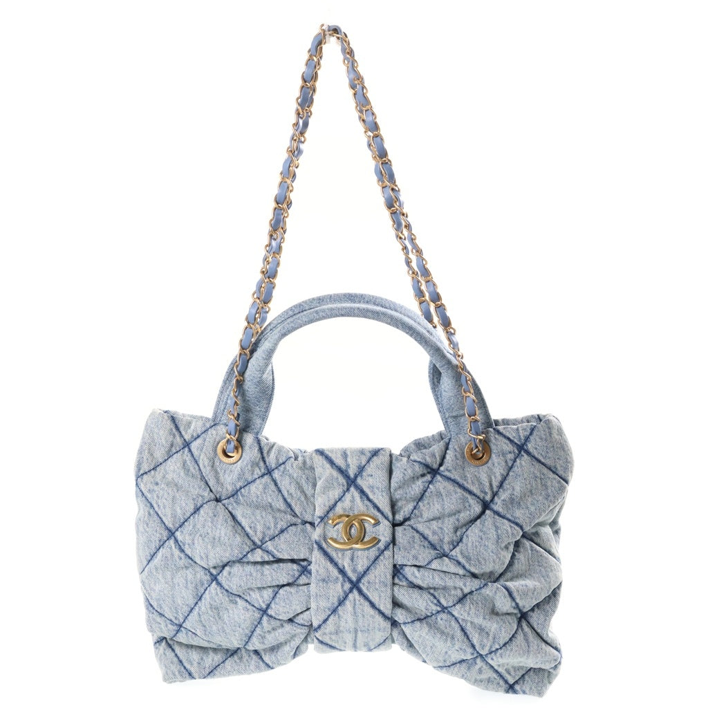 CHANEL(シャネル) ボウバッグ デニム リボン 2WAY チェーンショルダーバッグ ハンドバッグ インディゴ ゴールド金具 ランダムシリアル AS5851 レディース