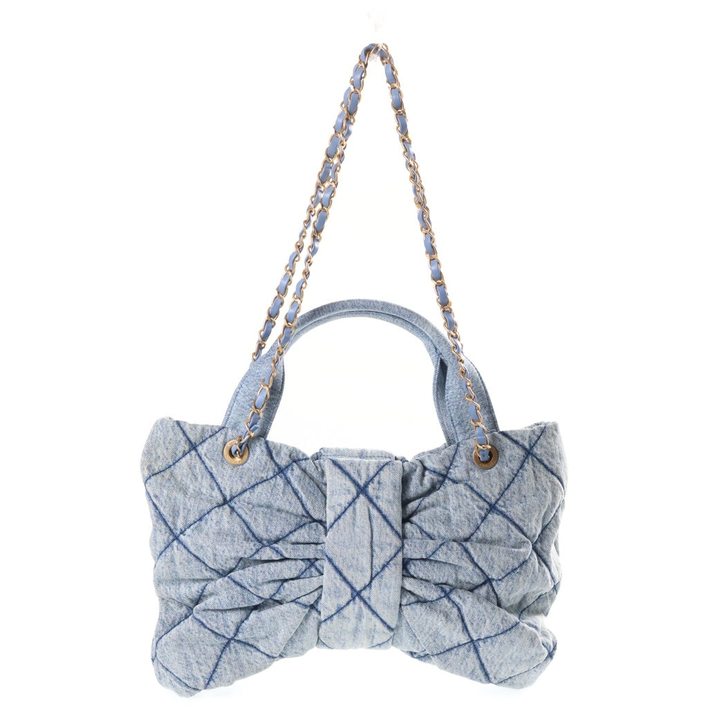 CHANEL(シャネル) ボウバッグ デニム リボン 2WAY チェーンショルダーバッグ ハンドバッグ インディゴ ゴールド金具 ランダムシリアル AS5851 レディース