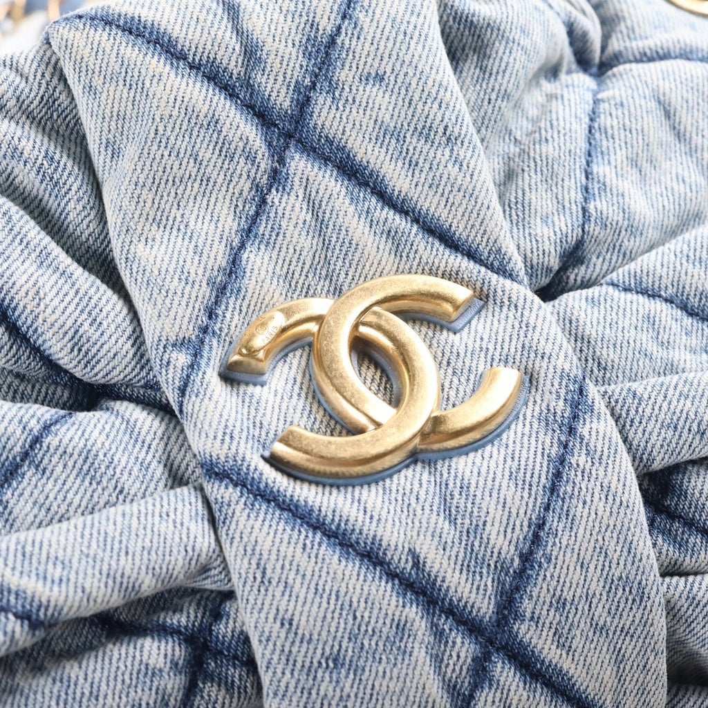 CHANEL(シャネル) ボウバッグ デニム リボン 2WAY チェーンショルダーバッグ ハンドバッグ インディゴ ゴールド金具 ランダムシリアル AS5851 レディース