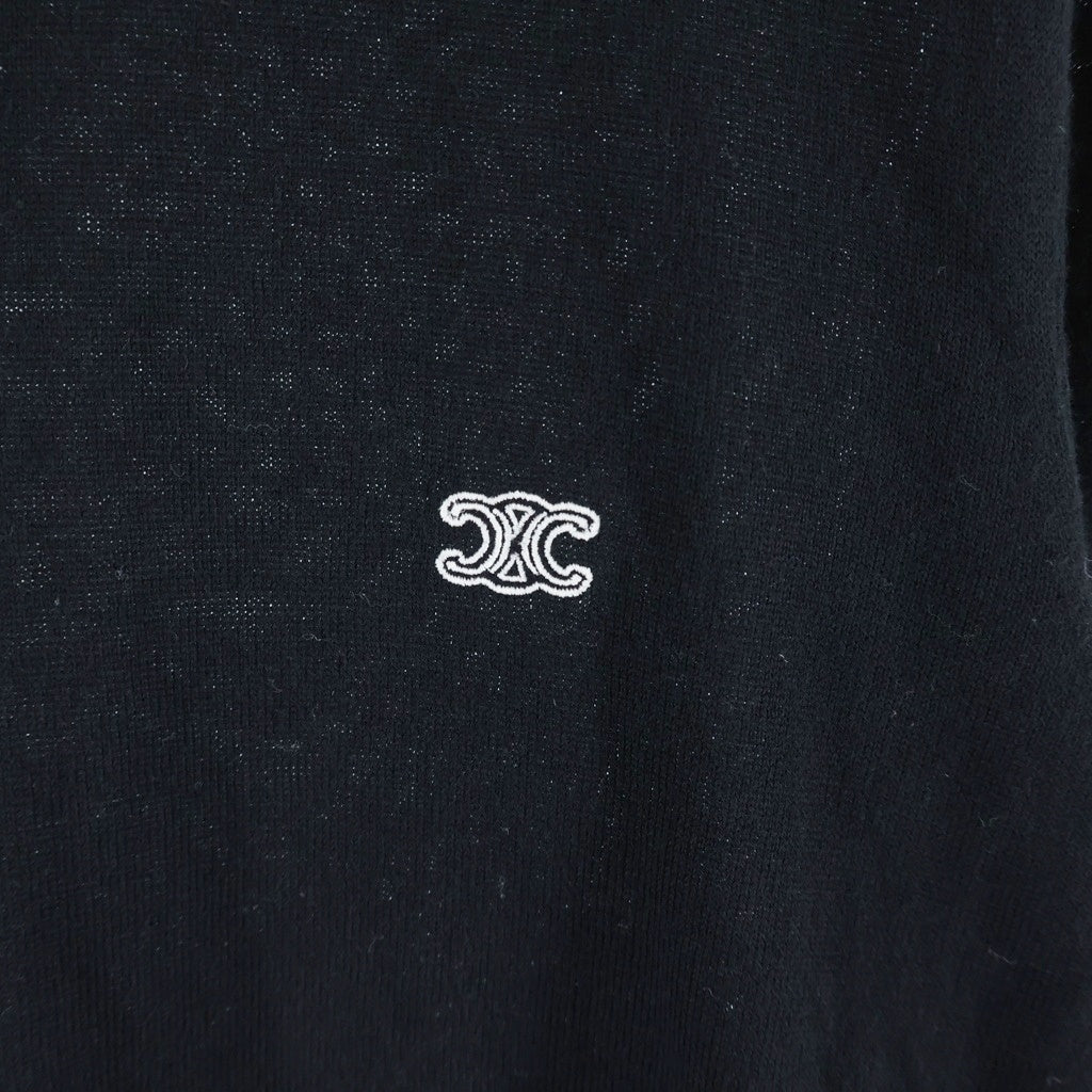 CELINE(セリーヌ) トリオンフロゴ刺繍 長袖 ニットポロシャツ ブラック レディース