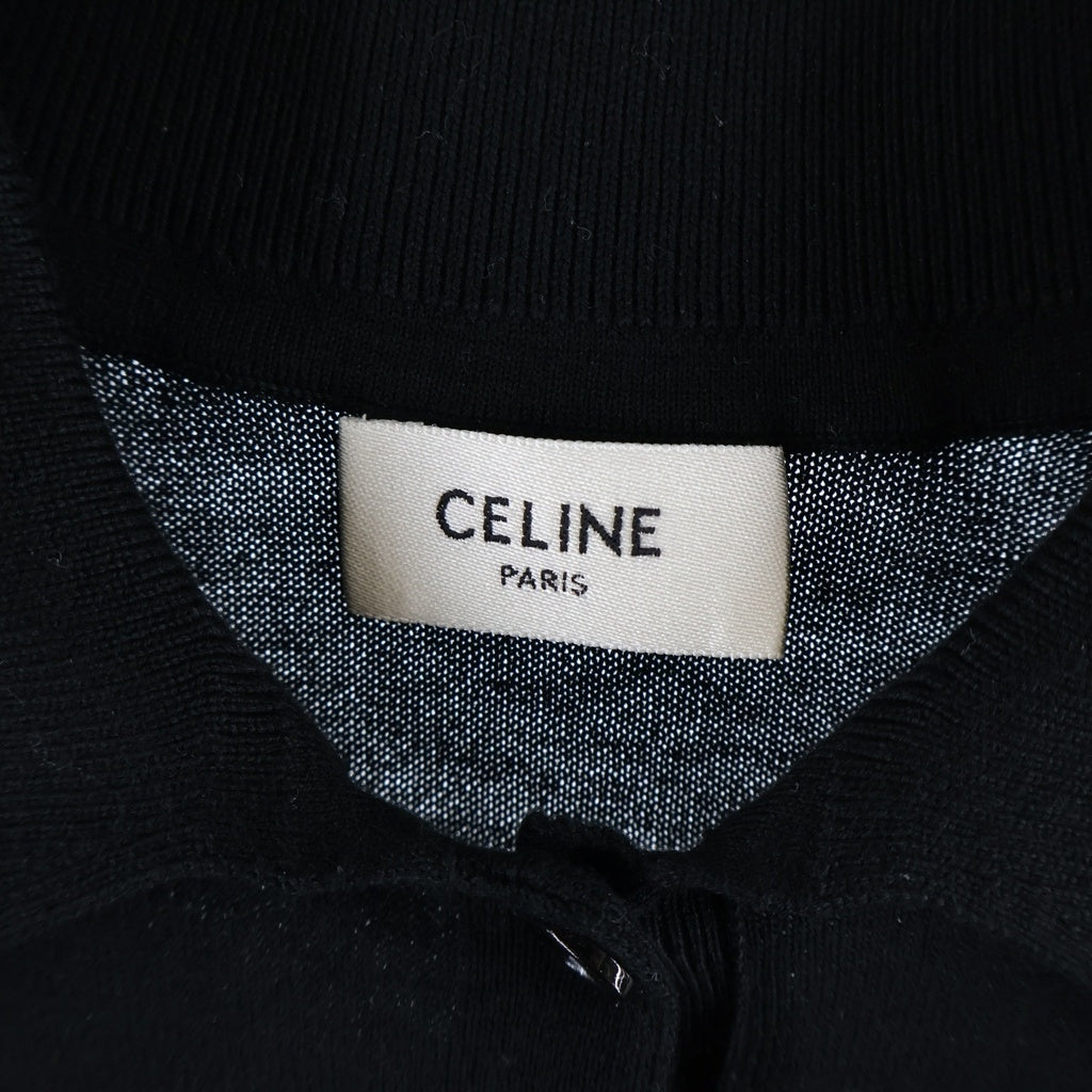 CELINE(セリーヌ) トリオンフロゴ刺繍 長袖 ニットポロシャツ ブラック レディース
