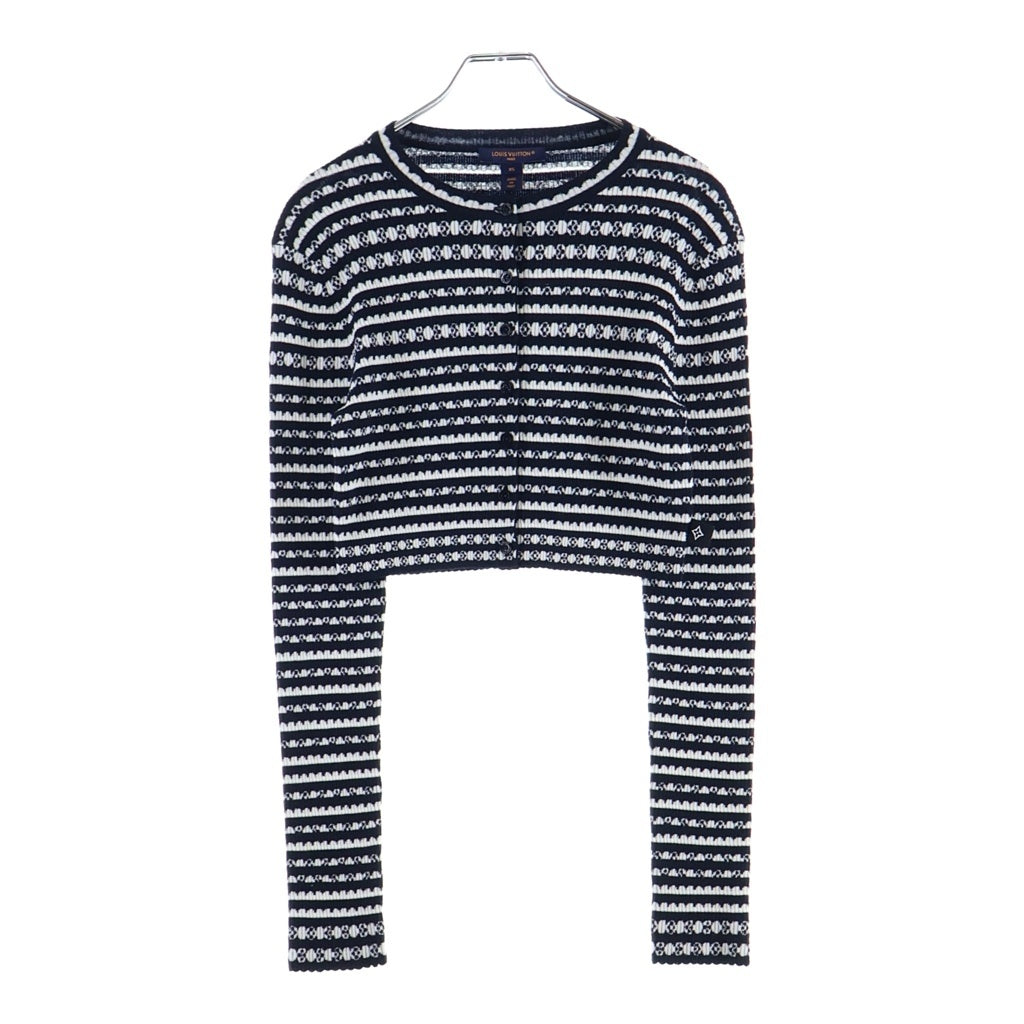 LOUIS VUITTON(ルイヴィトン) モノグラムパターン ショート丈 ボーダー ボタン ニット セーター レディース ブラック/ホワイト RW252WW VRF FTKC23