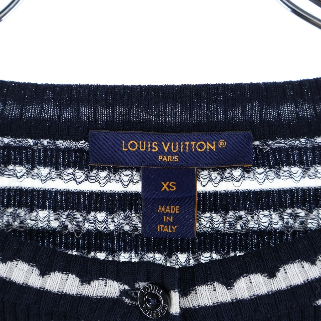 LOUIS VUITTON(ルイヴィトン) モノグラムパターン ショート丈 ボーダー ボタン ニット セーター レディース ブラック/ホワイト RW252WW VRF FTKC23