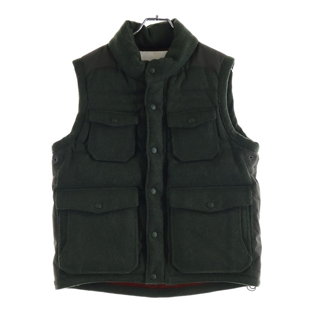 White Mountaineering(ホワイトマウンテニアリング) 09AW ウィンドストッパー 裏地チェック柄切替 マルチポケット ダウン ベスト カーキ/レッド WM973216