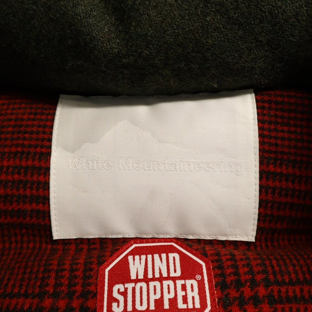 White Mountaineering(ホワイトマウンテニアリング) 09AW ウィンドストッパー 裏地チェック柄切替 マルチポケット ダウン ベスト カーキ/レッド WM973216