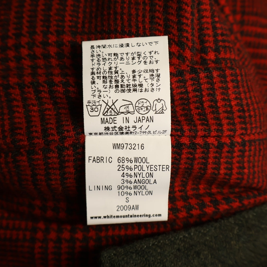 White Mountaineering(ホワイトマウンテニアリング) 09AW ウィンドストッパー 裏地チェック柄切替 マルチポケット ダウン ベスト カーキ/レッド WM973216