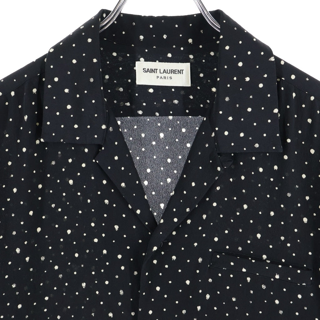 SAINT LAURENT PARIS(サンローランパリ) 19SS ドット 総柄 シルク オープンカラー 半袖シャツ ブラック 531956 Y104V