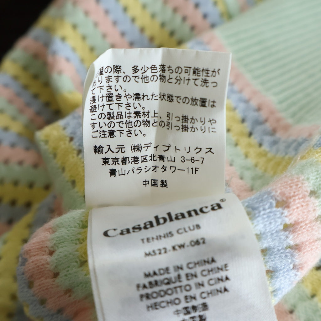 CASABLANCA(カサブランカ) 22SS パールボタン ボーダー 長袖ニットポロシャツ マルチ MS22-KW-062