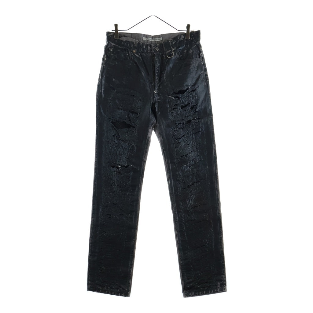 JOHN LAWRENCE SULLIVAN(ジョンローレンスサリバン) コーティング ダメージ加工 ストレートデニムパンツ ブラック 2A013-0322-36
