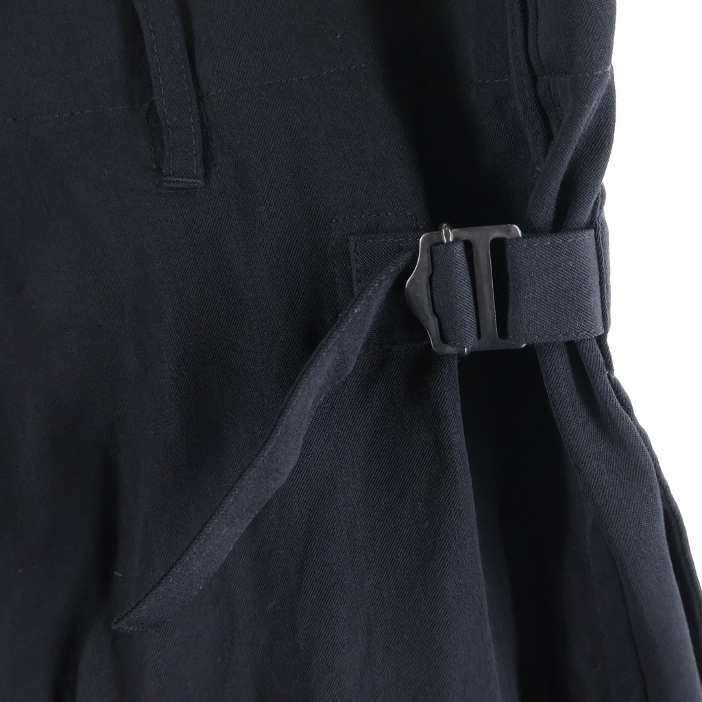 Yohji Yamamoto POUR HOMME(ヨウジヤマモト プールオム) 18AW SUSPENDERS PANTS WRINKLED GABARDINE ワイドシルエット ギャバジン サスペンダーパンツ ブラック HV-P19-100