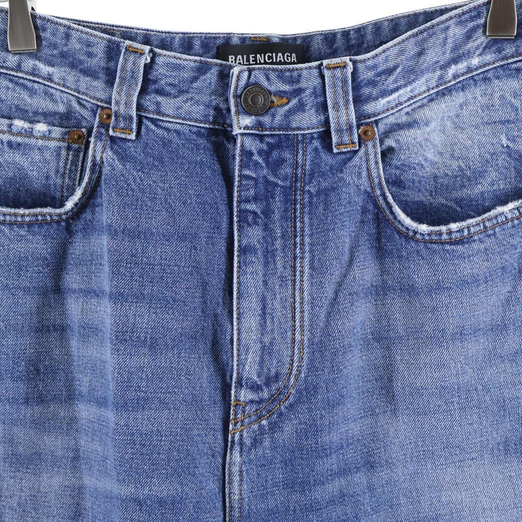 BALENCIAGA(バレンシアガ) 22AW Low Crotch Jeans クラッシュ加工ウォッシュド バギーデニムパンツ ジーンズ インディゴ 706652 TBP48