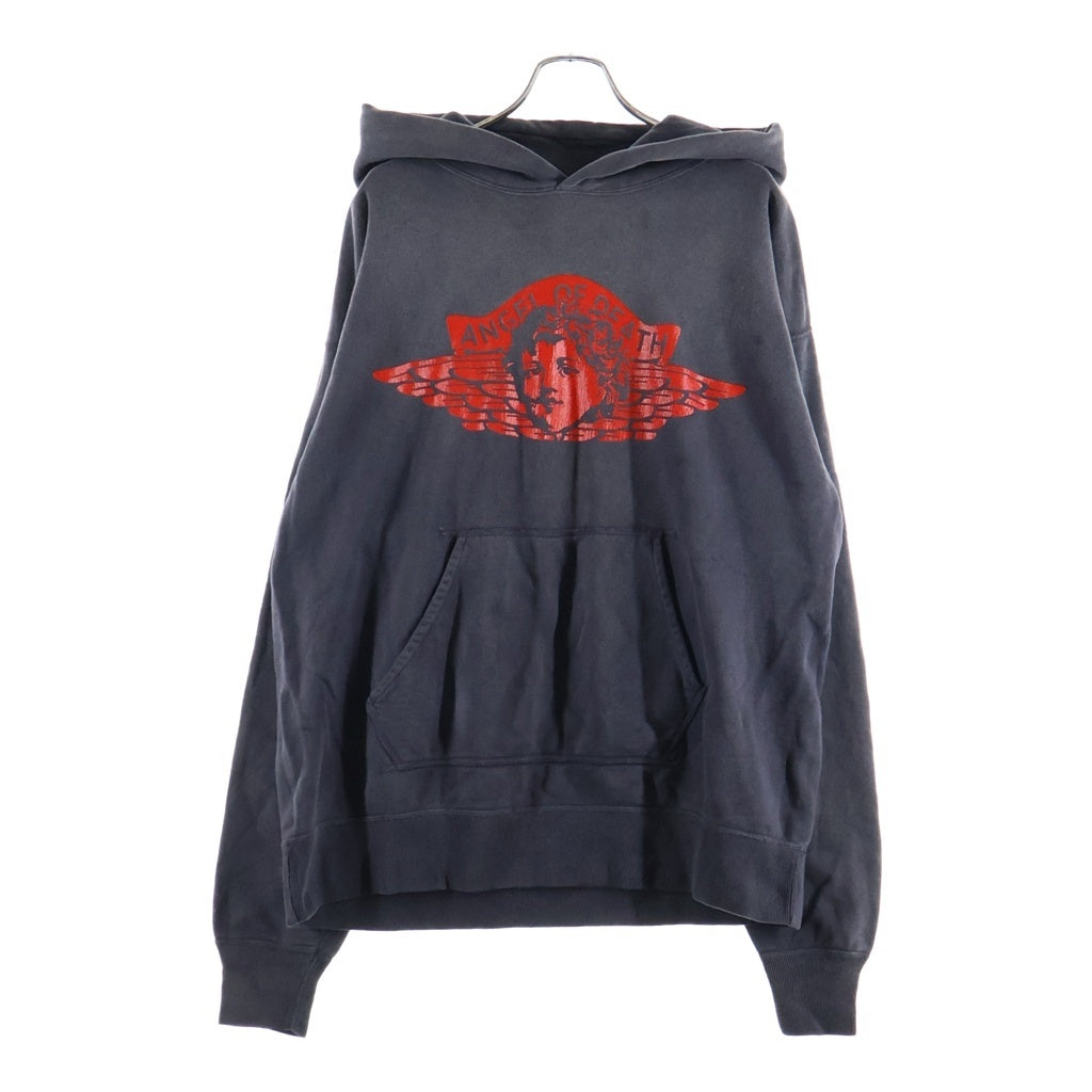 SAINT MICHAEL(セントマイケル) 24SS ANGEL HOODIE エンジェルプリント ユーズド加工 フーディー プルオーバーパーカー ブラック SM-YS8-0000-034