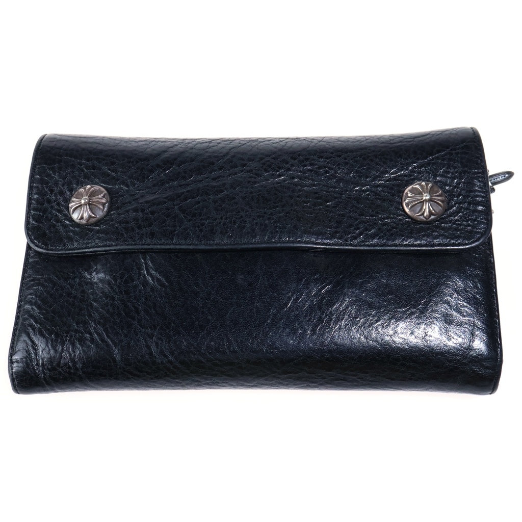 CHROME HEARTS(クロムハーツ) WAVE ウェーブ ロングウォレット 長財布 クロスボタン レザー ブラック