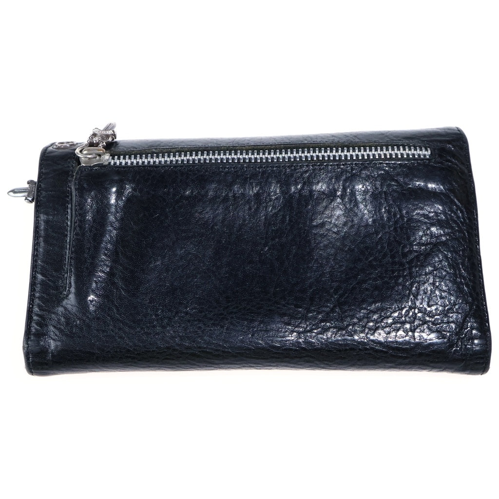 CHROME HEARTS(クロムハーツ) WAVE ウェーブ ロングウォレット 長財布 クロスボタン レザー ブラック