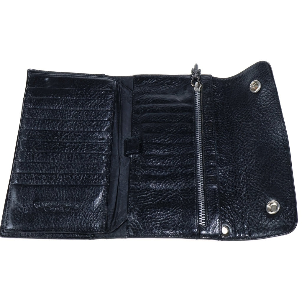 CHROME HEARTS(クロムハーツ) WAVE ウェーブ ロングウォレット 長財布 クロスボタン レザー ブラック