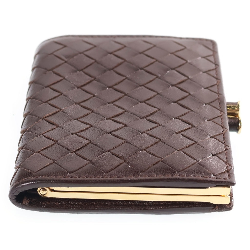 BOTTEGA VENETA(ボッテガヴェネタ) イントレチャート レザー コンパクトウォレット コインケース がま口 ブラウン レディース