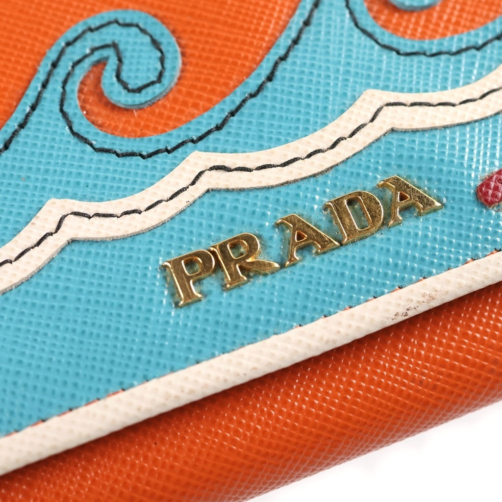 PRADA(プラダ) ビーチ トロピカル レザー ロングウォレット 二つ折り財布 マルチ レディース