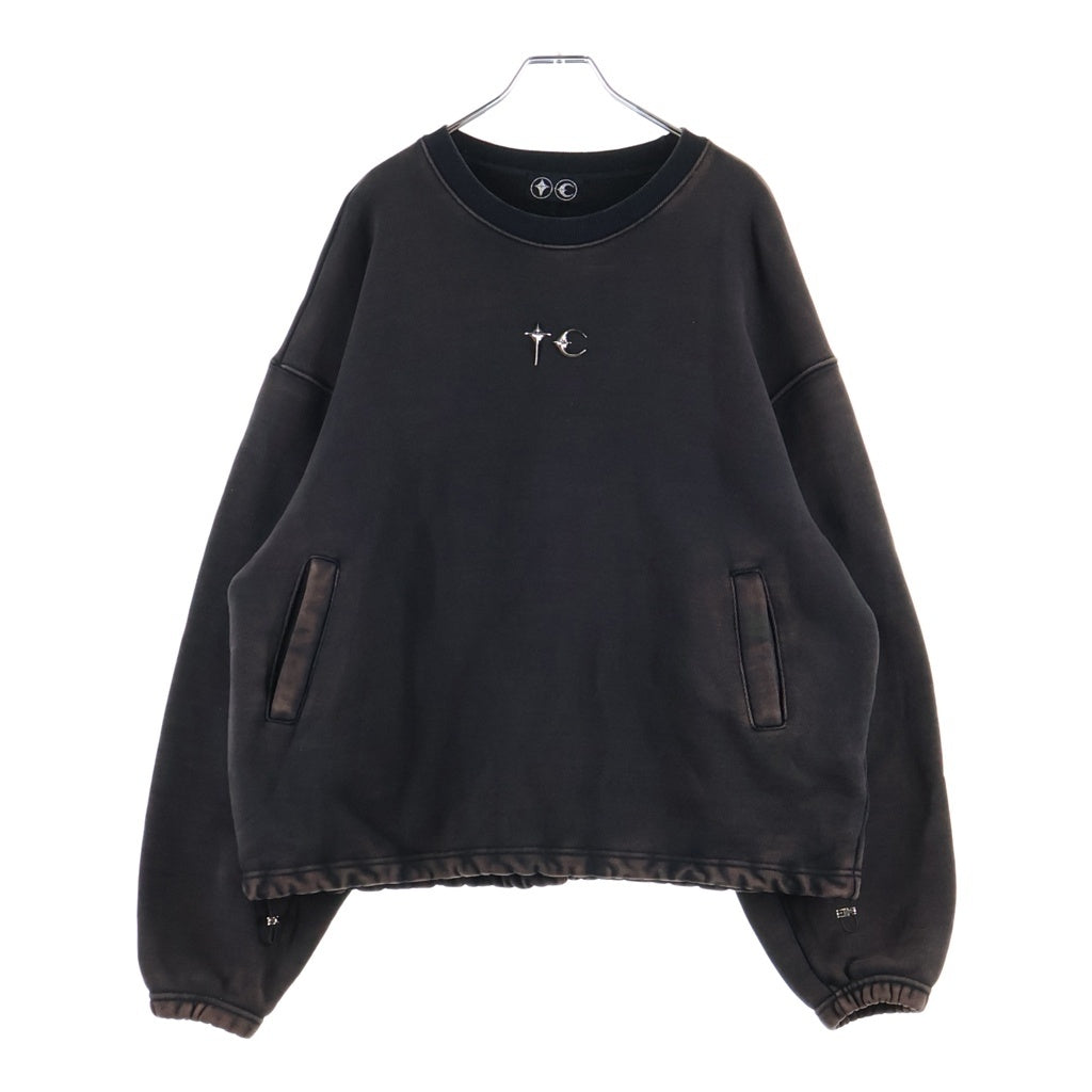 THUG CLUB(サグクラブ) 24SS WAR SURVIVOR シルバーロゴデザイン ウォッシュド加工 プルオーバー スウェット トレーナー ブラウン TC24SS2103