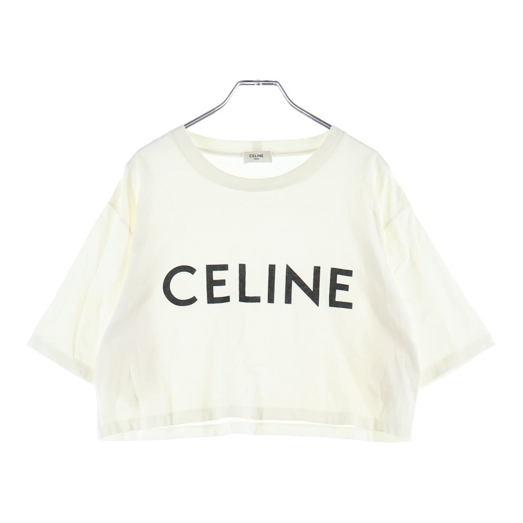 CELINE(セリーヌ) ロゴプリント コットン クロップド クルーネック 半袖Tシャツ カットソー ホワイト レディース 2X761671Q