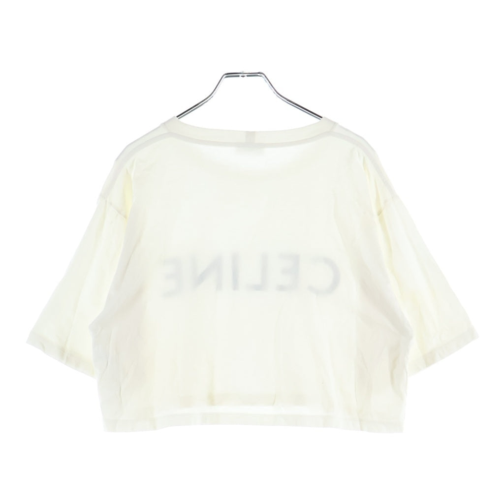 CELINE(セリーヌ) ロゴプリント コットン クロップド クルーネック 半袖Tシャツ カットソー ホワイト レディース 2X761671Q