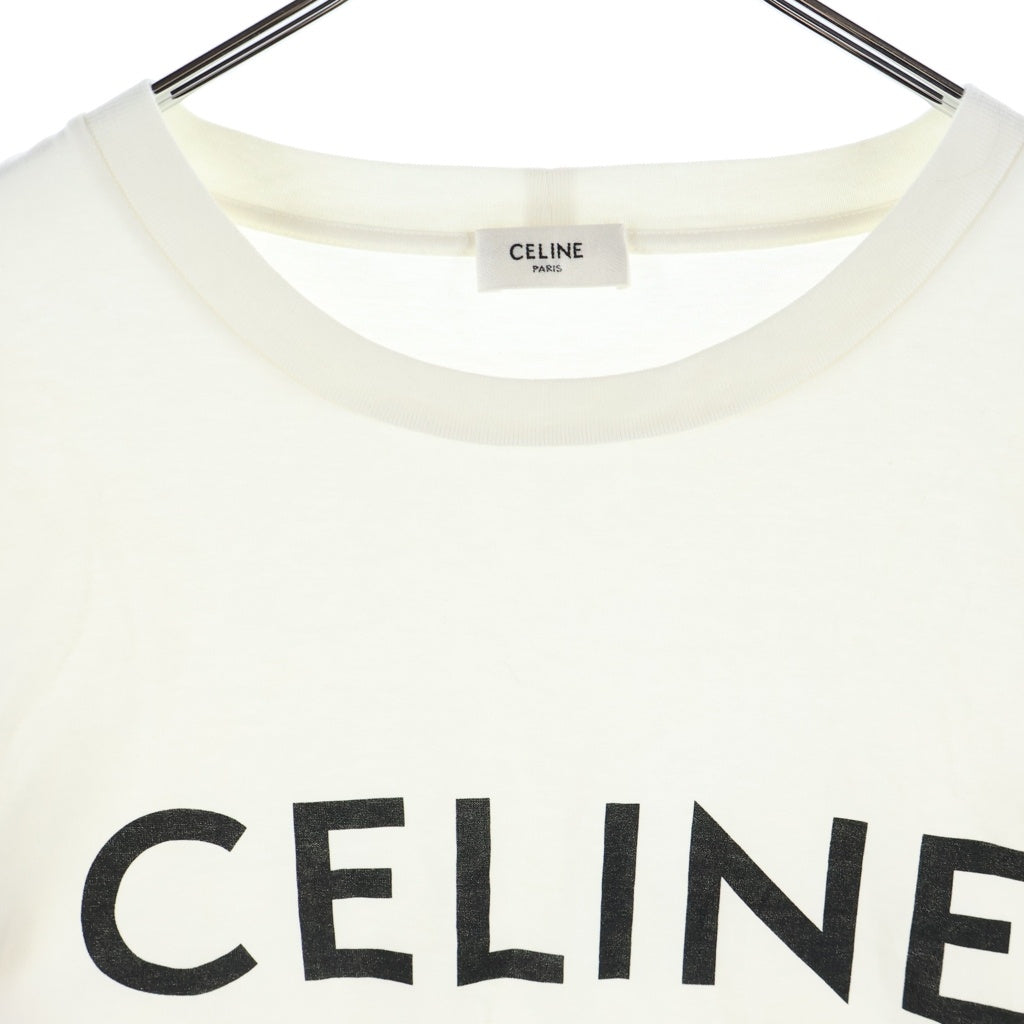 CELINE(セリーヌ) ロゴプリント コットン クロップド クルーネック 半袖Tシャツ カットソー ホワイト レディース 2X761671Q