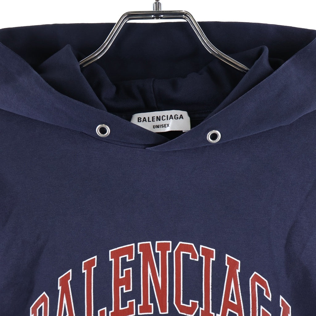 BALENCIAGA(バレンシアガ) カレッジロゴプリント コットン プルオーバーパーカー ネイビー 674679 TLV89