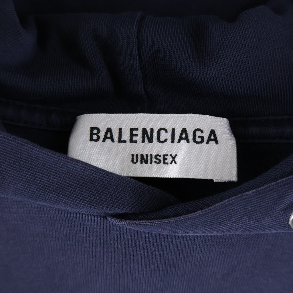 BALENCIAGA(バレンシアガ) カレッジロゴプリント コットン プルオーバーパーカー ネイビー 674679 TLV89