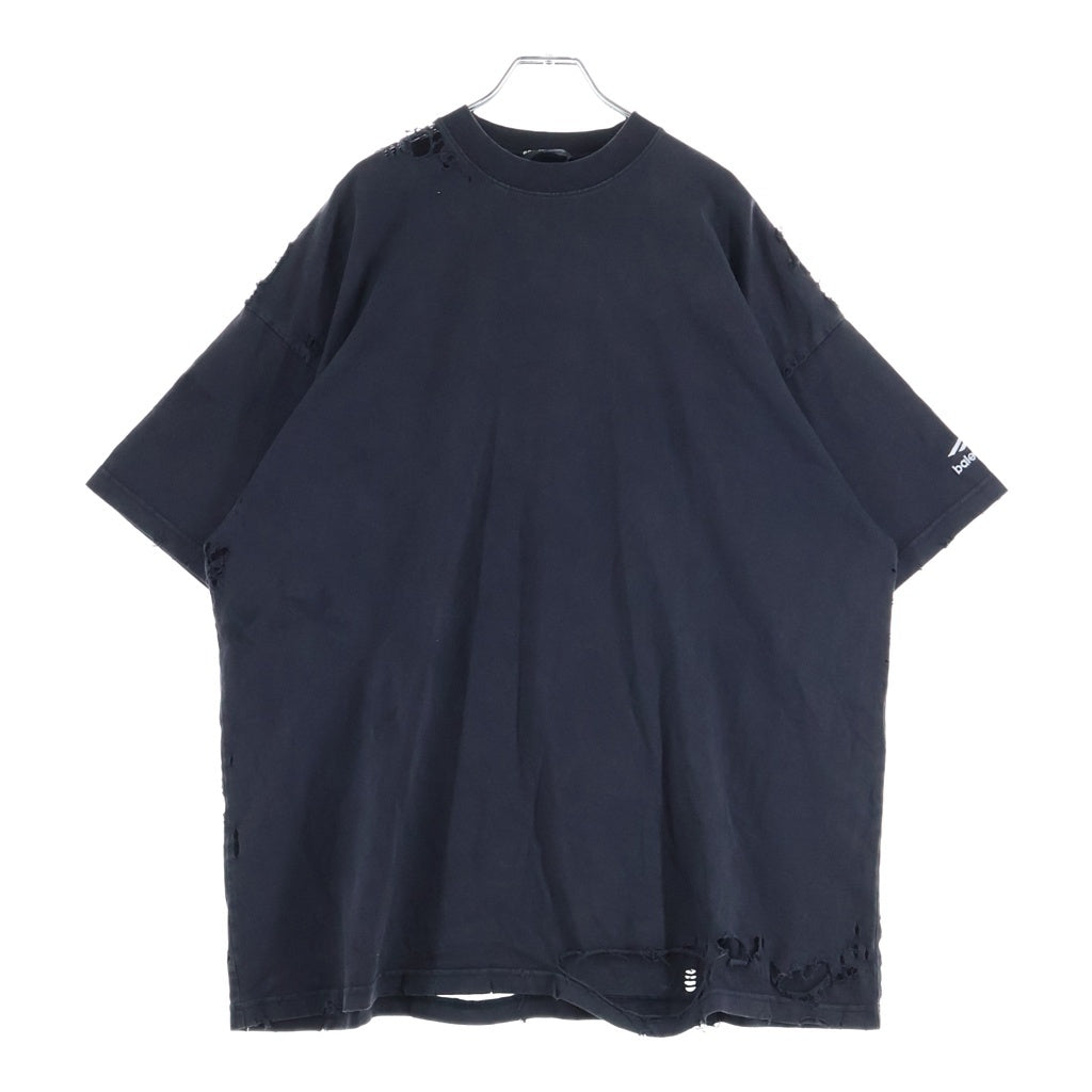 BALENCIAGA(バレンシアガ) SPEED HUNTERS DESTROYED OVEREDSIZED TEE スピードハンター デストロイ クルーネック 半袖Tシャツ ダメージ加工 ブラック