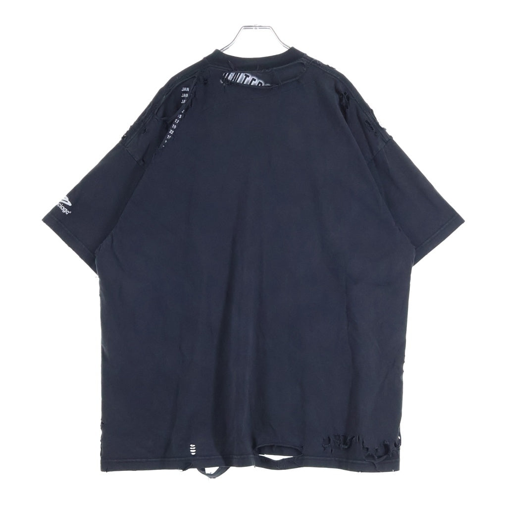 BALENCIAGA(バレンシアガ) SPEED HUNTERS DESTROYED OVEREDSIZED TEE スピードハンター デストロイ クルーネック 半袖Tシャツ ダメージ加工 ブラック