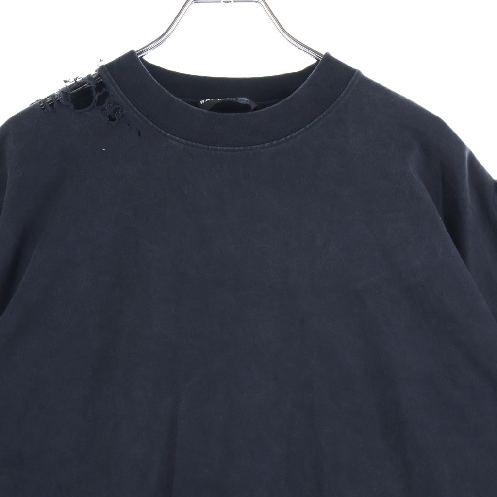 BALENCIAGA(バレンシアガ) SPEED HUNTERS DESTROYED OVEREDSIZED TEE スピードハンター デストロイ クルーネック 半袖Tシャツ ダメージ加工 ブラック