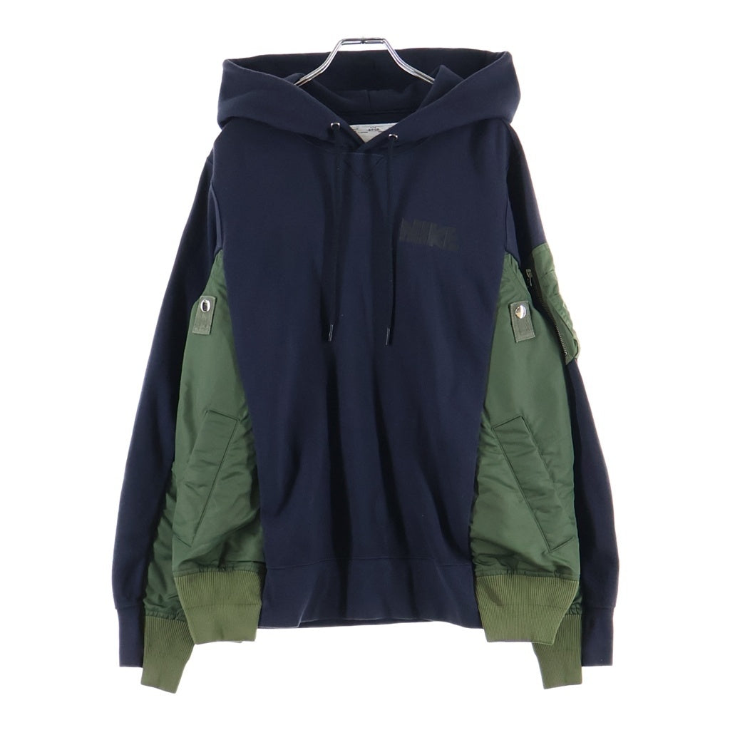 Sacai(サカイ) 20AW ×NIKE LAB U NRG HOODIE ナイキラボ フーデッド ドッキング ナイロン切り替え プルオーバーパーカー スウェットシャツ ネイビー/カーキ CW2419-475