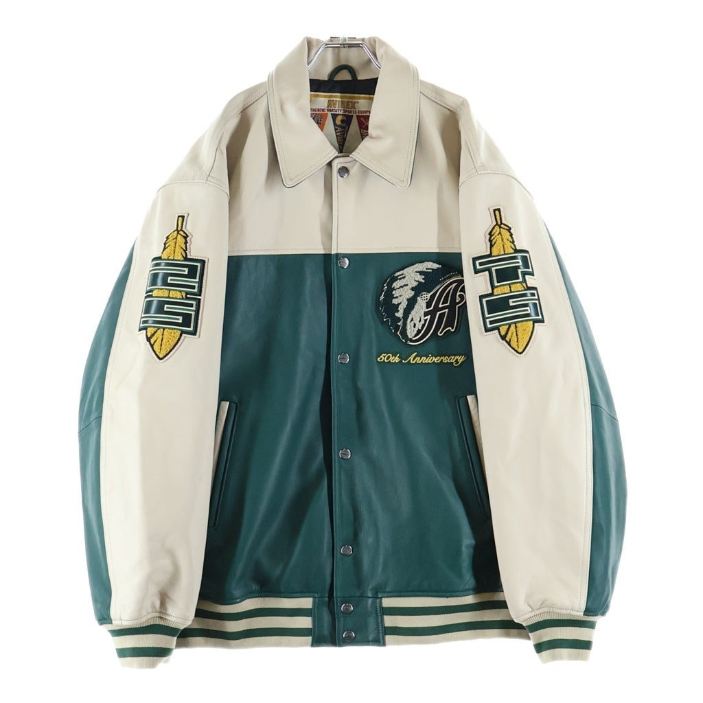 AVIREX(アヴィレックス) 25AW ×STABRIDGE CHIEF ROCKA VARSITY JACKET スタブリッジ バーシティジャケット スタジャン ジャケット ブルゾン ベージュ/グリーン 783-6150004