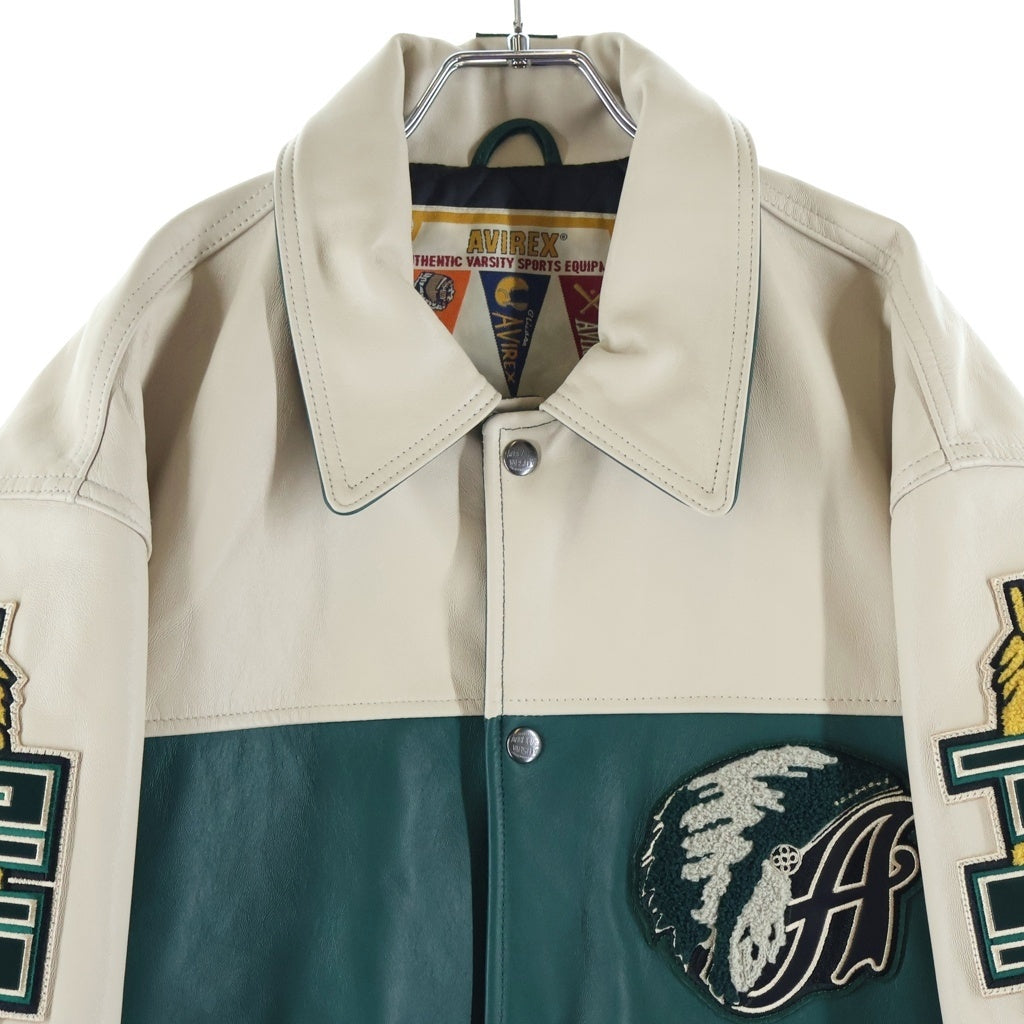 AVIREX(アヴィレックス) 25AW ×STABRIDGE CHIEF ROCKA VARSITY JACKET スタブリッジ バーシティジャケット スタジャン ジャケット ブルゾン ベージュ/グリーン 783-6150004
