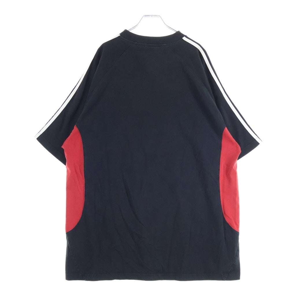 BALENCIAGA(バレンシアガ) 23SS ×adidas アディダス フロントロゴ刺繍 サイドライン コットン切替 半袖Tシャツ カットソー ブラック/レッド 712401 TNVA6