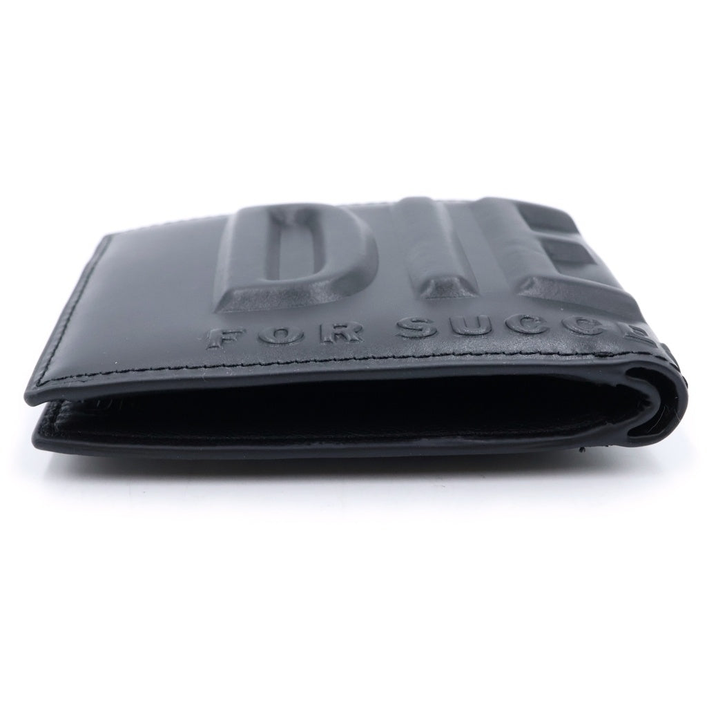 DIESEL(ディーゼル) ロゴエンボス レザー コンパクトウォレット 二つ折り財布 ブラック