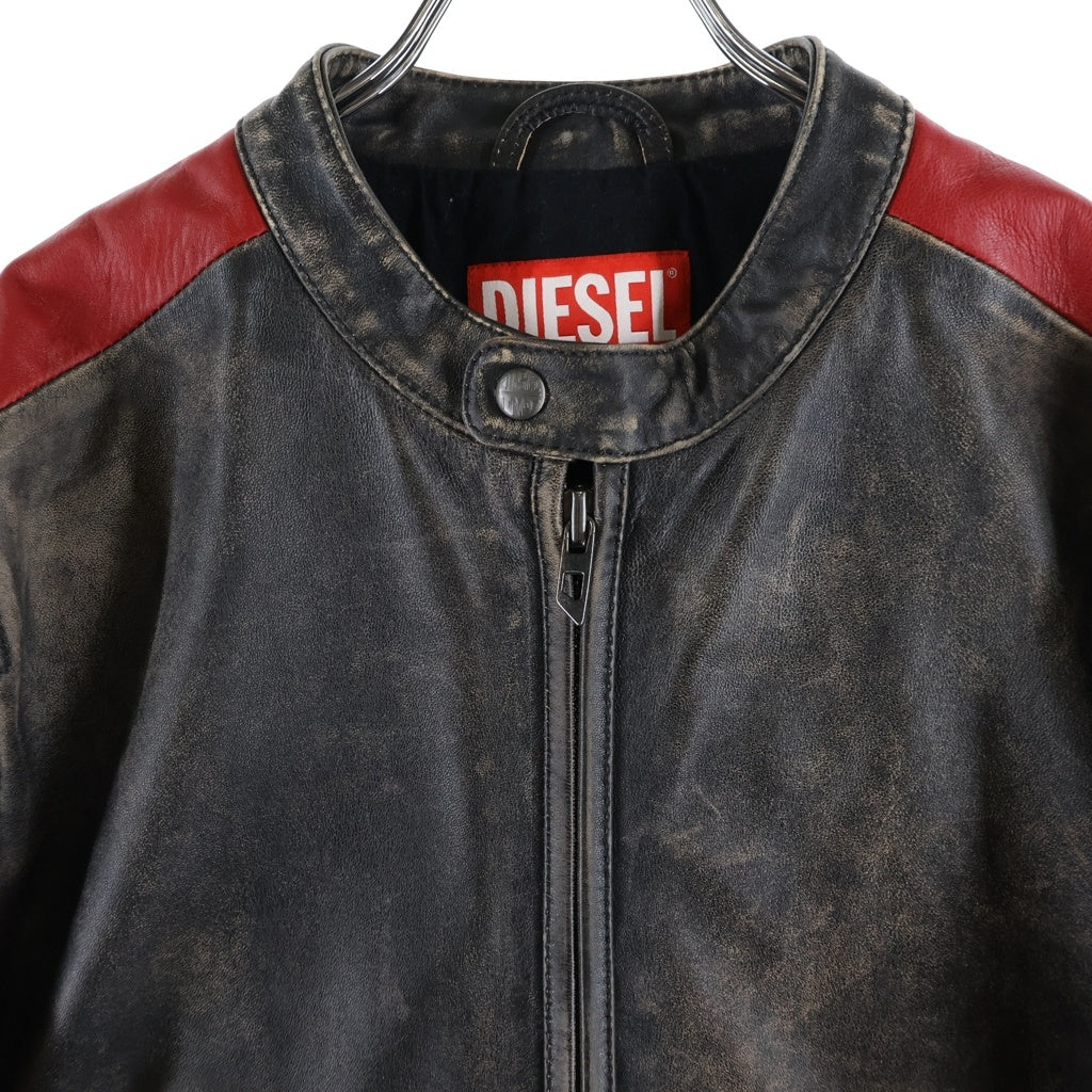 DIESEL(ディーゼル) L-RENN ダメージレザー シングル ライダースジャケット ブラック A14841