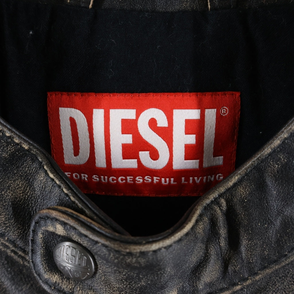 DIESEL(ディーゼル) L-RENN ダメージレザー シングル ライダースジャケット ブラック A14841