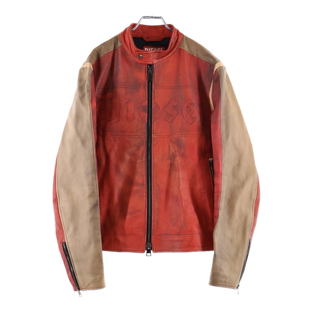 DIESEL(ディーゼル) L-RUSCHA トロンプルイユ ジップアップ シングル ライダースジャケット レッド A14493