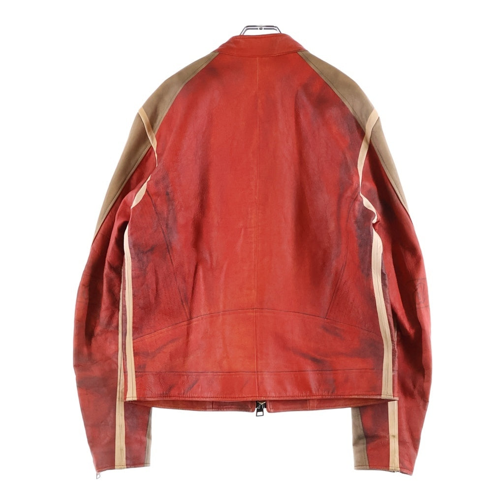DIESEL(ディーゼル) L-RUSCHA トロンプルイユ ジップアップ シングル ライダースジャケット レッド A14493
