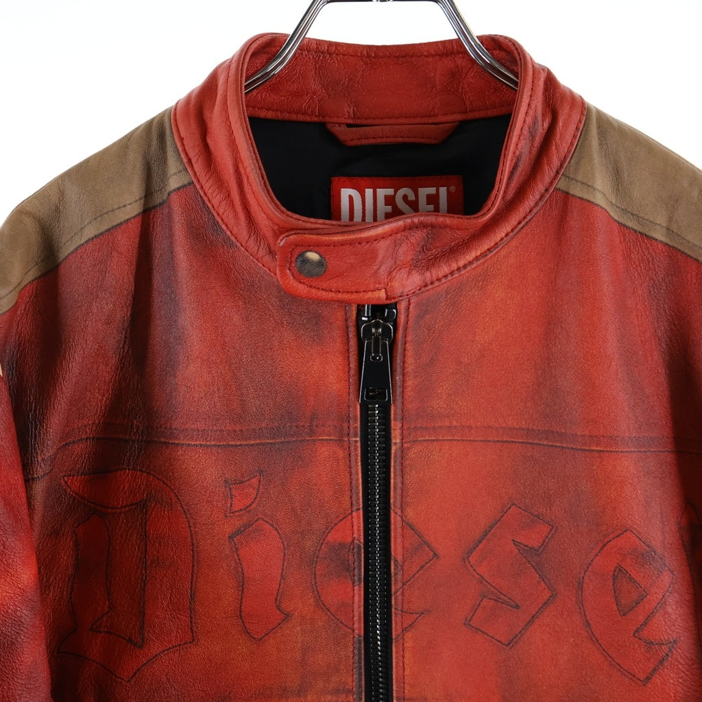 DIESEL(ディーゼル) L-RUSCHA トロンプルイユ ジップアップ シングル ライダースジャケット レッド A14493